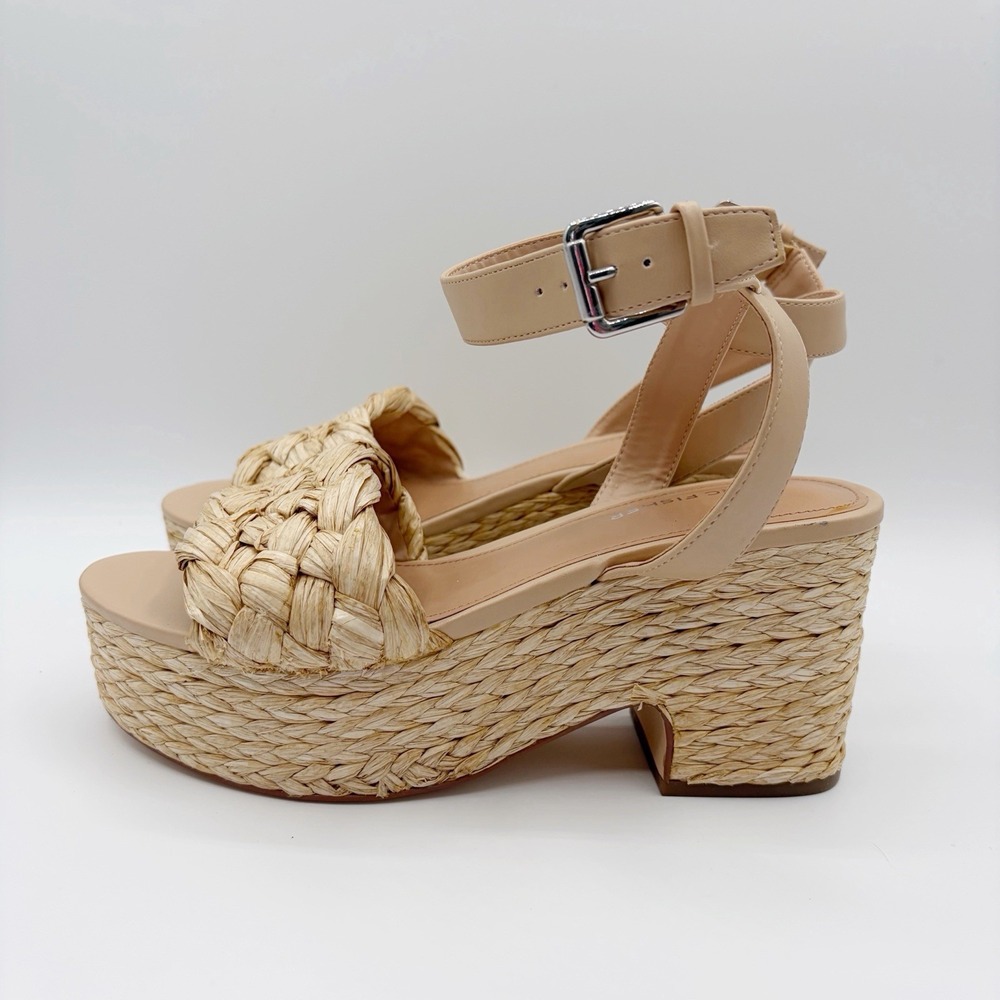 NEW Marc Fisher Steel Sz 8 Natural Raffia Platform Chunky Sandals Beachy NWOB